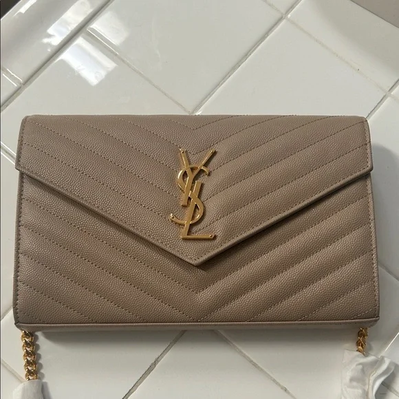Yves Saint Laurent Taupe Quilted Clutch - Picture 1 of 4